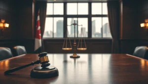 Canadian courtroom with justice scales and gavel symbolizing IPTV legality