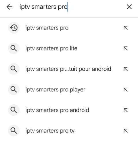 Searching for IPTV Smarters Pro in the Google Play Store