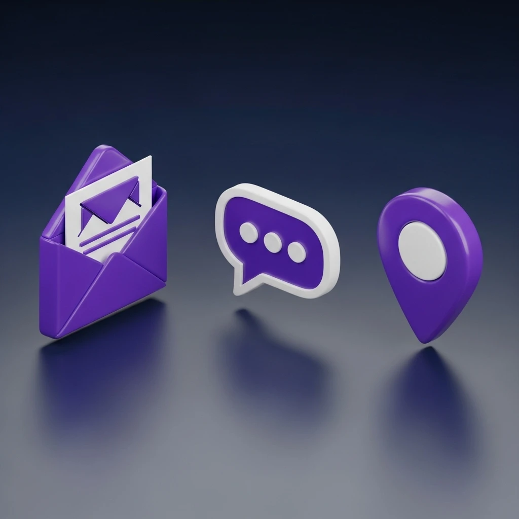 RoxTV contact methods: 3D icons for email, chat, and location.