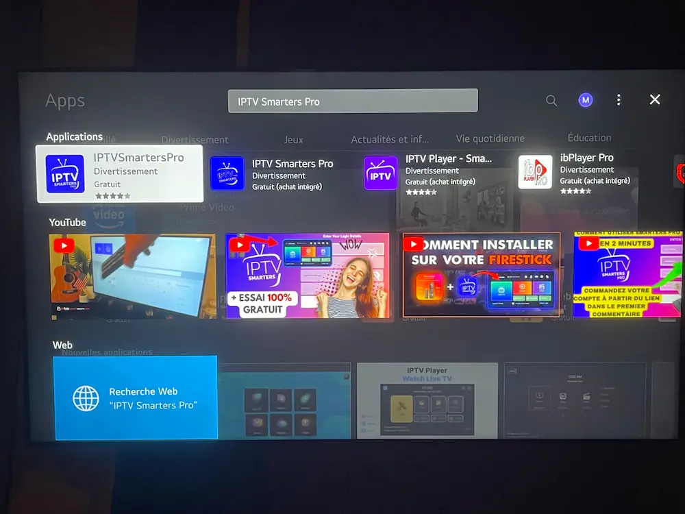 Searching IPTV Smarters Pro in LG Content Store