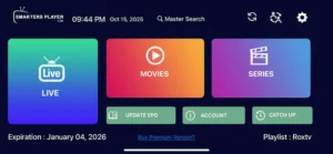 App dashboard showing how to refresh EPG on Smarters Player Lite.