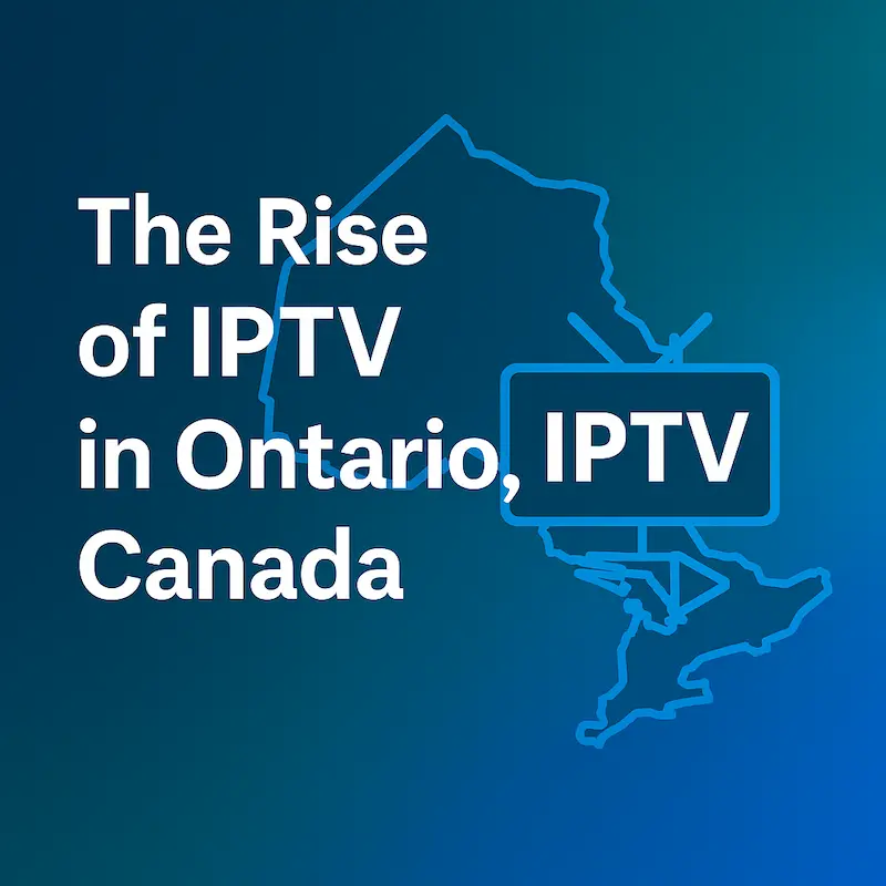 Illustration showing the rise of IPTV in Ontario, Canada with a map outline and digital streaming theme