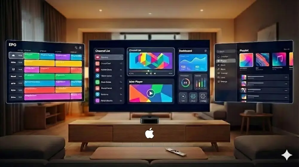 Modern interface of the best IPTV app for Apple TV with EPG guide