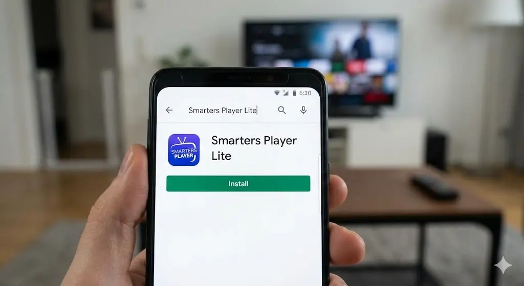 Downloading Smarters Player Lite app from Google Play Store on Android phone