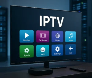 Flat-screen TV displaying an IPTV menu
