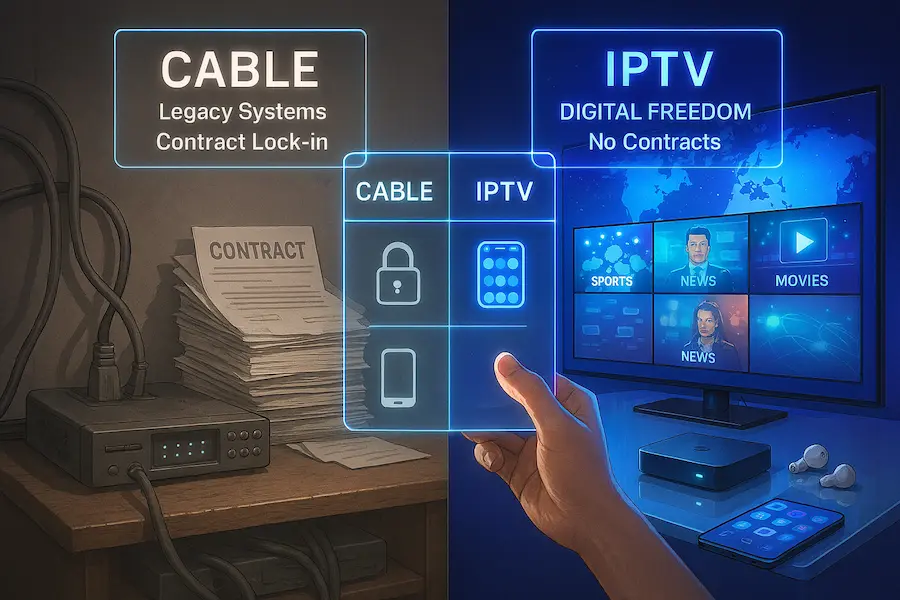 Visual comparison showing the flexibility of using iptv in brampton versus expensive traditional cable.
