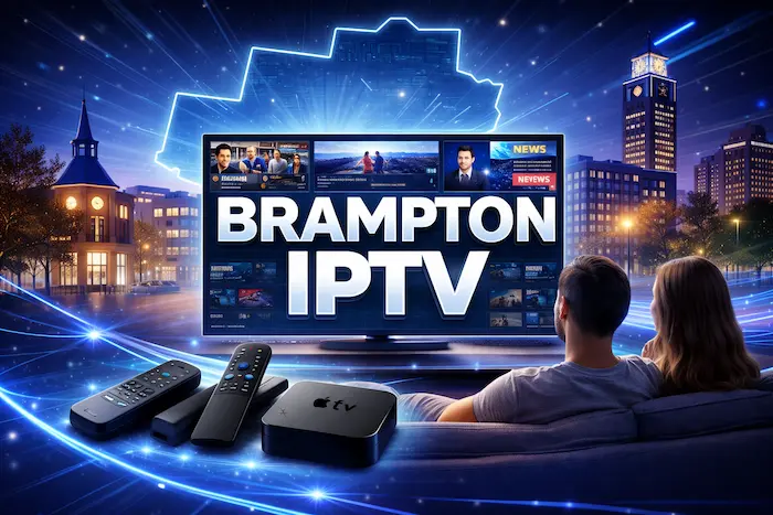 Family enjoying a reliable IPTV Brampton setup with multiple streaming devices.