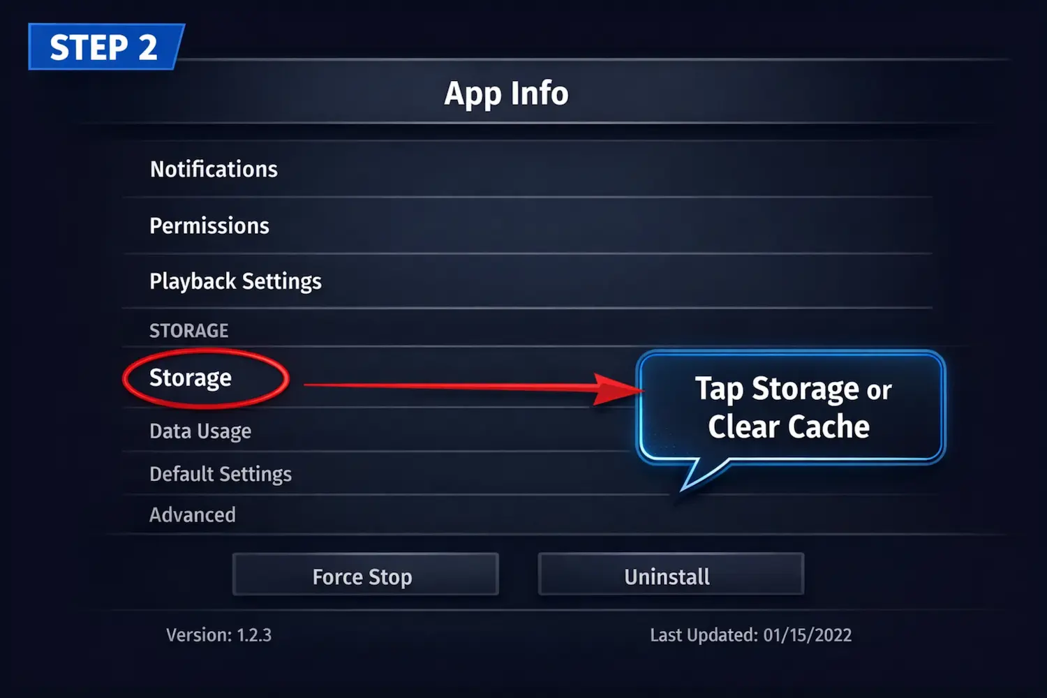 Access Storage options in IPTV app settings