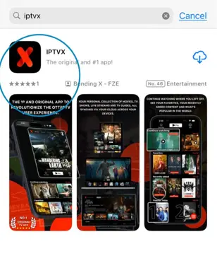 Search for IPTVX app in iPhone App Store
