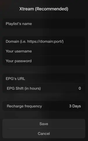 Enter Xtream login details in IPTVX on iPhone