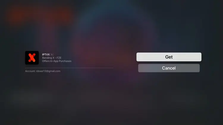 Select IPTVX and click Get to install on Apple TV