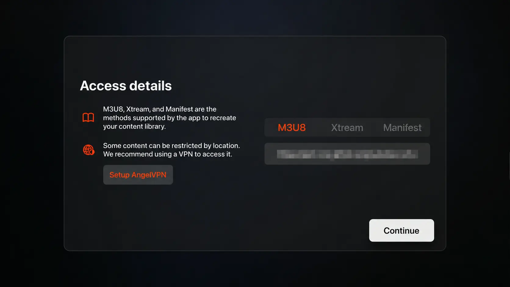 UHF IPTV playlist credentials screen on Apple TV