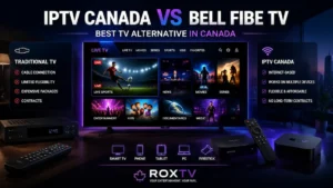PTV Canada vs Bell Fibe TV comparison showing a modern TV alternative for Canadians