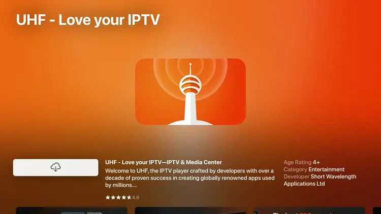 UHF – Love your IPTV app installation page in the Apple TV App Store