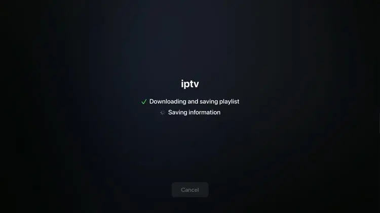 Saved IPTV playlist screen in UHF on Apple TV