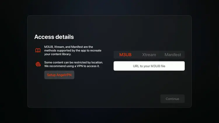 UHF Xtream Codes and M3U playlist options on Apple TV