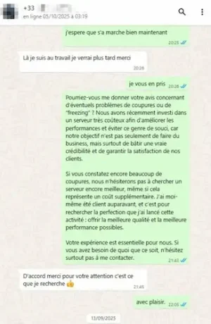 French chat about reducing freezes with new servers and attentive support, RoxTV